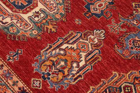 handmade Geometric Super Kazak Red Ivory Hand Knotted RECTANGLE 100% WOOL area rug 9' x 13'