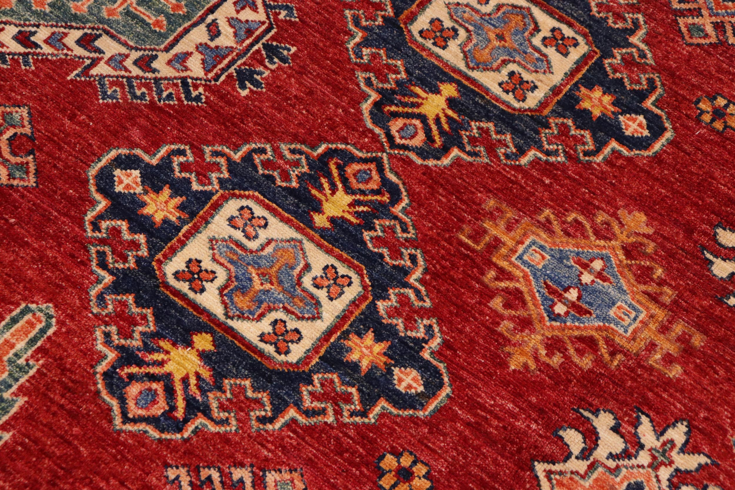 handmade Geometric Super Kazak Red Ivory Hand Knotted RECTANGLE 100% WOOL area rug 9' x 13'