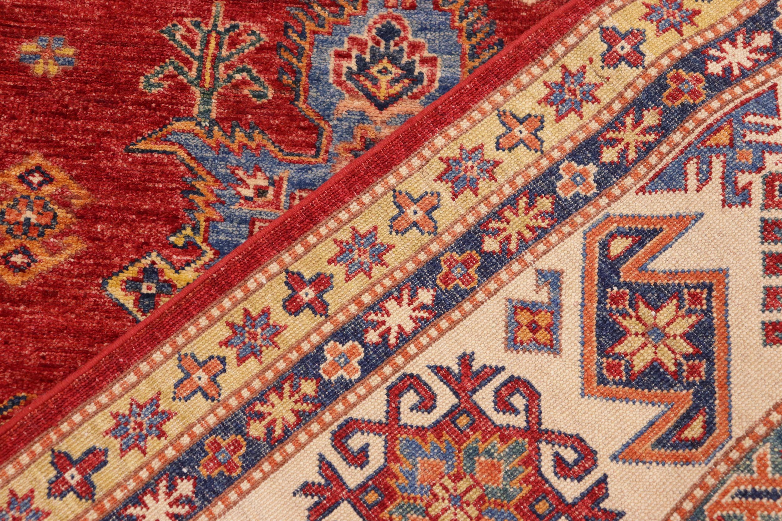 handmade Geometric Super Kazak Red Ivory Hand Knotted RECTANGLE 100% WOOL area rug 9' x 13'