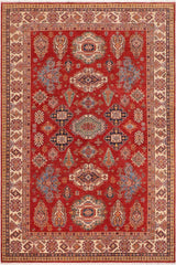 handmade Geometric Super Kazak Red Ivory Hand Knotted RECTANGLE 100% WOOL area rug 9X13