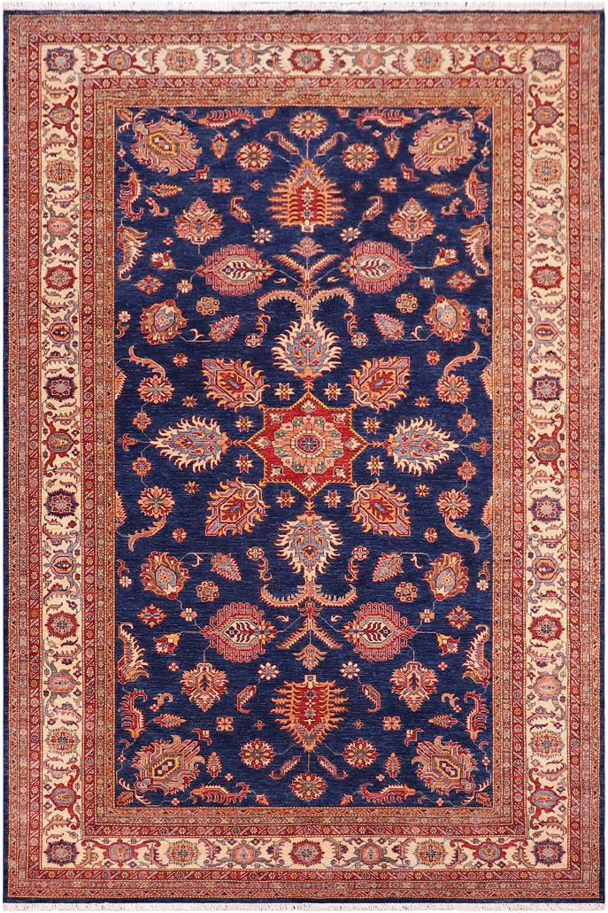 handmade Geometric Super Kazak Blue Beige Hand Knotted RECTANGLE 100% WOOL area rug 8X11