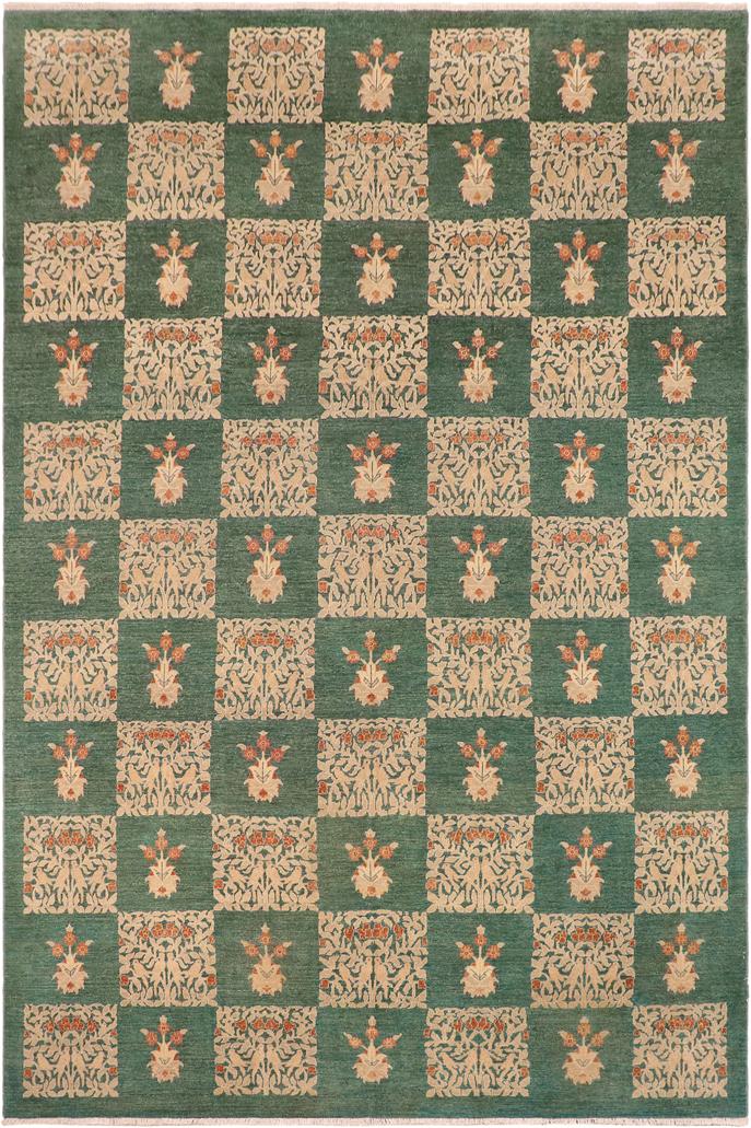 handmade Transitional Kafkaz Green Tan Hand Knotted RECTANGLE 100% WOOL area rug 10X14