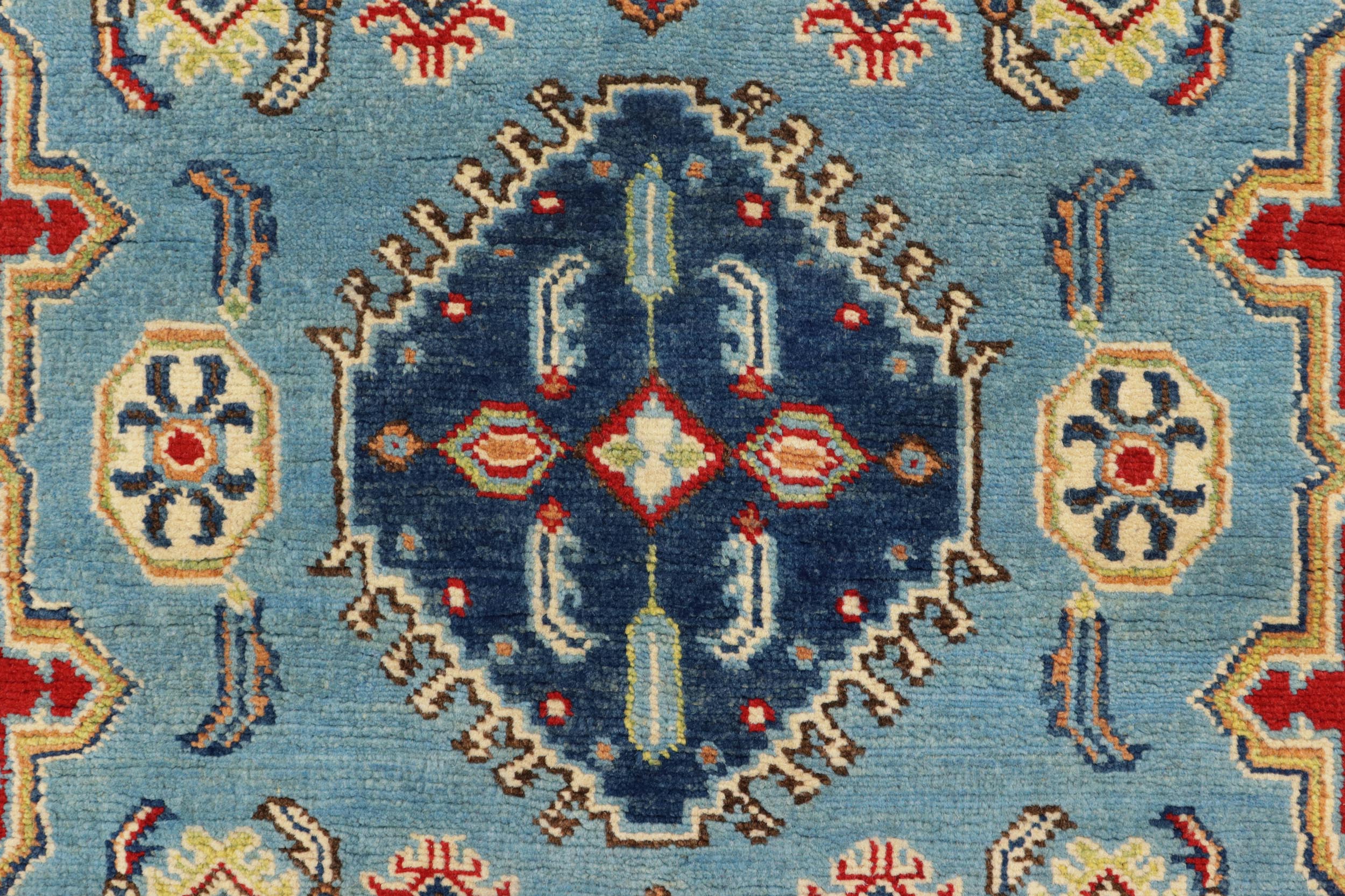 handmade Geometric Kazak Blue Beige Hand Knotted RECTANGLE 100% WOOL area rug 3'X5'