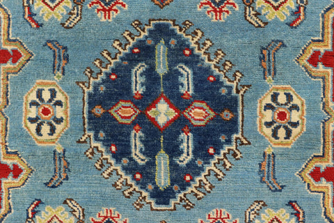 handmade Geometric Kazak Blue Beige Hand Knotted RECTANGLE 100% WOOL area rug 3'X5'