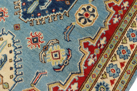 handmade Geometric Kazak Blue Beige Hand Knotted RECTANGLE 100% WOOL area rug 3'X5'