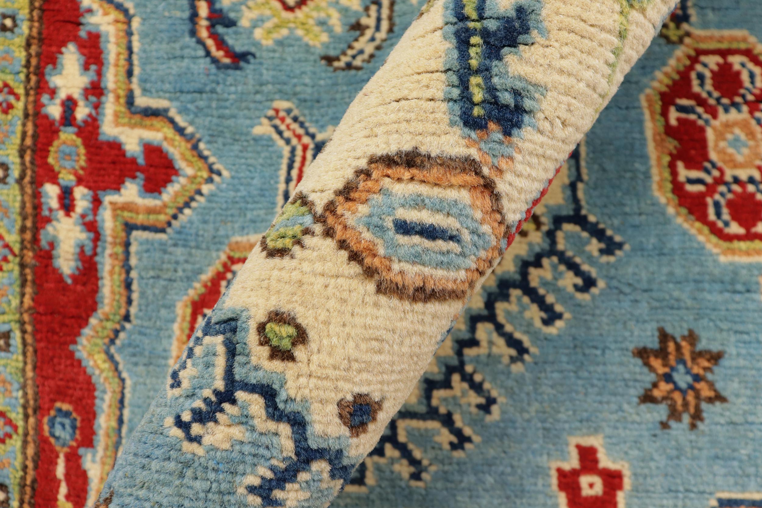 handmade Geometric Kazak Blue Beige Hand Knotted RECTANGLE 100% WOOL area rug 3'X5'