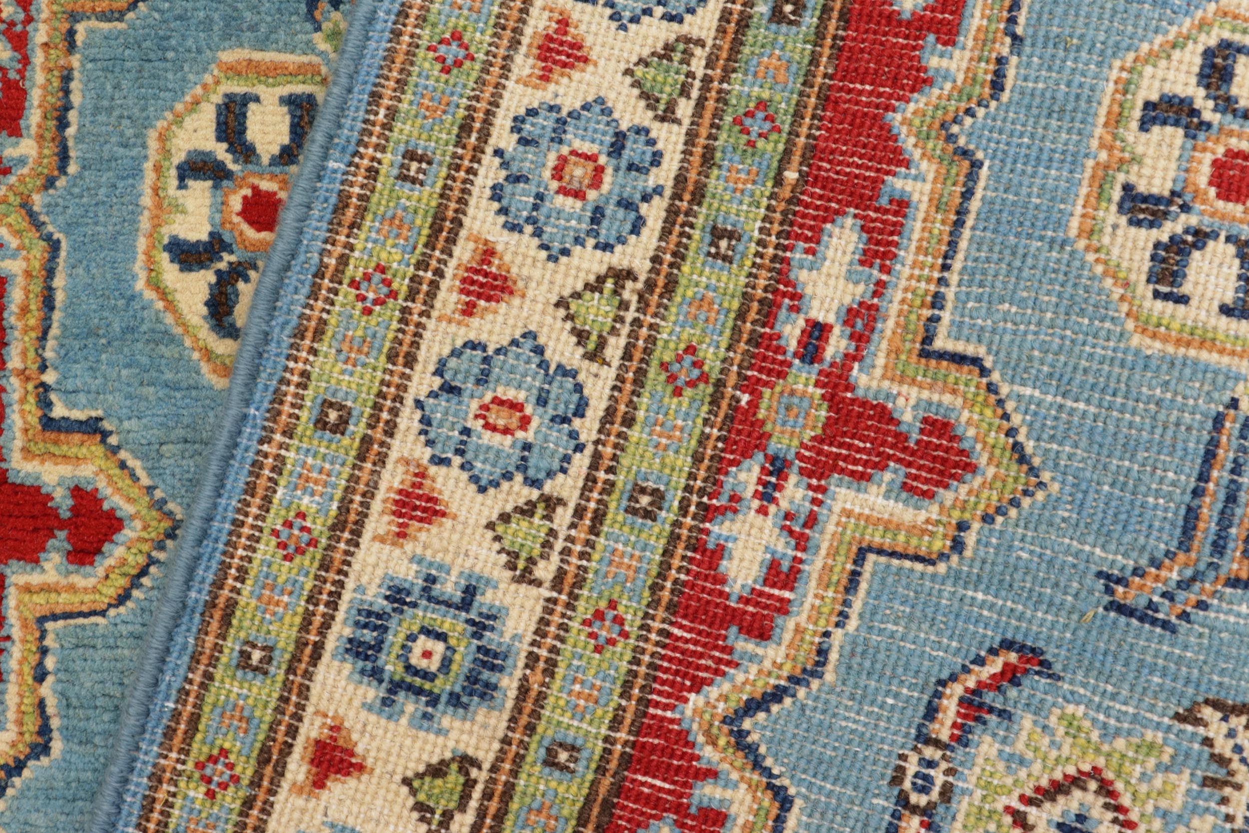 handmade Geometric Kazak Blue Beige Hand Knotted RECTANGLE 100% WOOL area rug 3'X5'