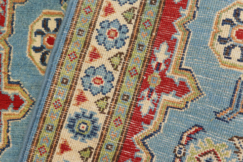 handmade Geometric Kazak Blue Beige Hand Knotted RECTANGLE 100% WOOL area rug 3'X5'