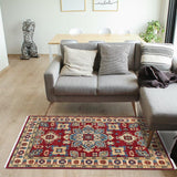 handmade Geometric Kazak Red Beige Hand Knotted RECTANGLE 100% WOOL area rug 3' x 4'