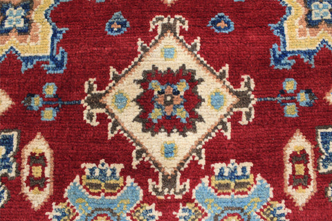 handmade Geometric Kazak Red Beige Hand Knotted RECTANGLE 100% WOOL area rug 3'X4'
