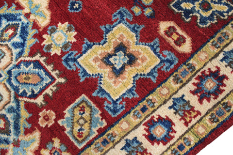 handmade Geometric Kazak Red Beige Hand Knotted RECTANGLE 100% WOOL area rug 3'X4'