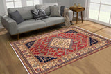 handmade Geometric Kazak Red Beige Hand Knotted RECTANGLE 100% WOOL area rug 6' x 8'