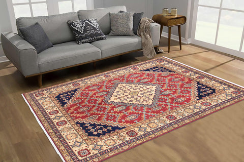 handmade Geometric Kazak Red Beige Hand Knotted RECTANGLE 100% WOOL area rug 6'X8'