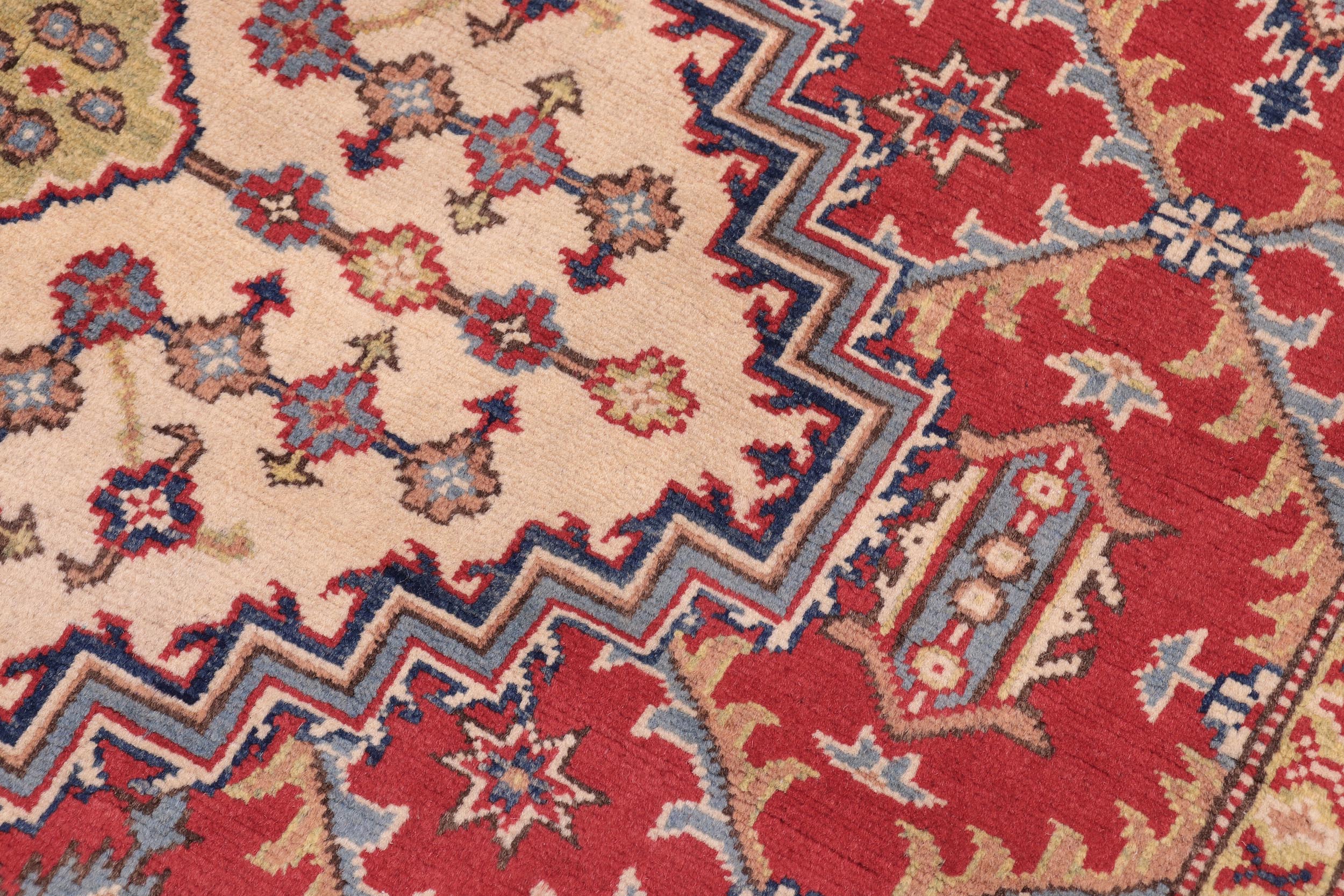 handmade Geometric Kazak Red Beige Hand Knotted RECTANGLE 100% WOOL area rug 6'X8'