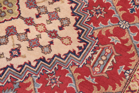 handmade Geometric Kazak Red Beige Hand Knotted RECTANGLE 100% WOOL area rug 6'X8'
