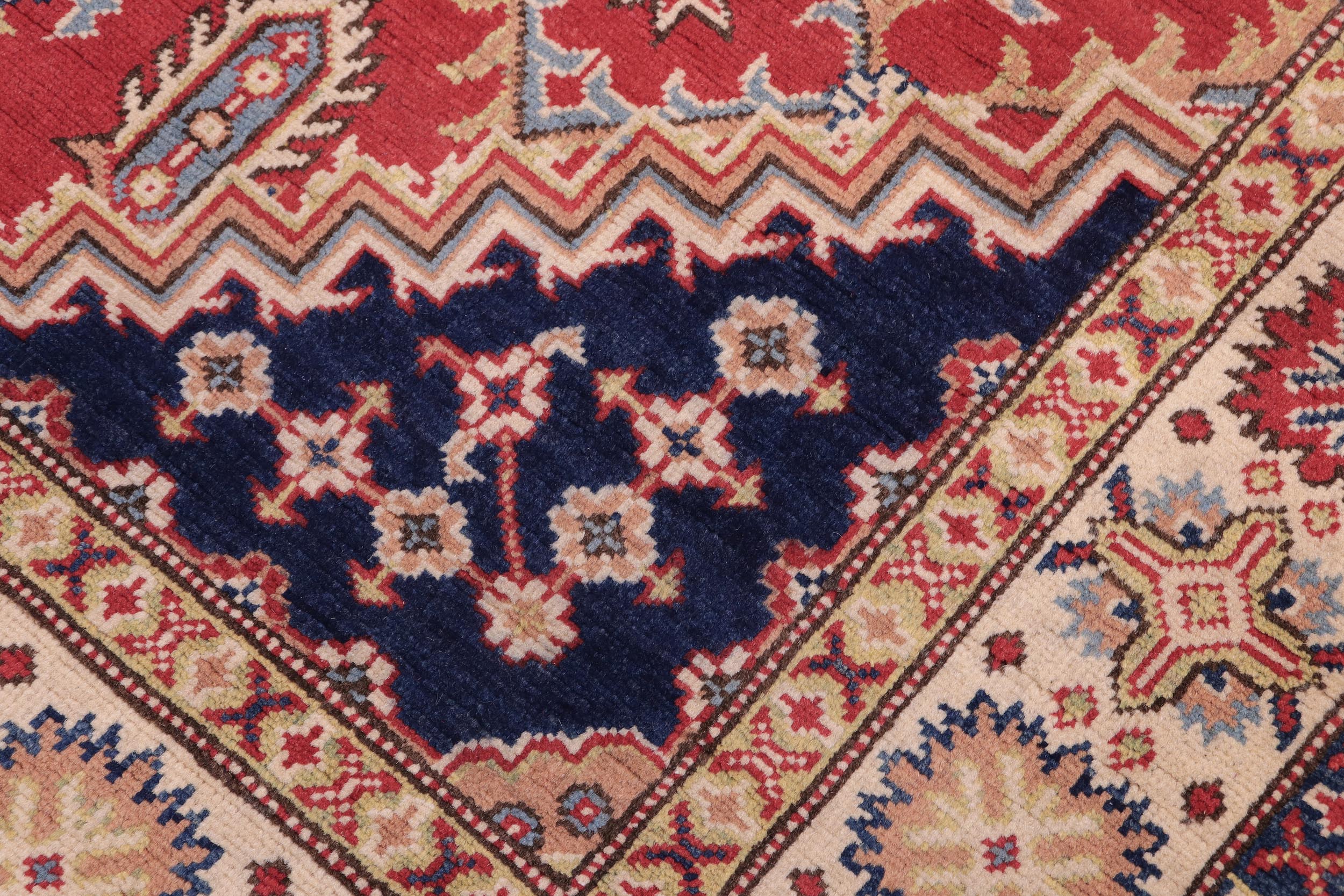 handmade Geometric Kazak Red Beige Hand Knotted RECTANGLE 100% WOOL area rug 6'X8'