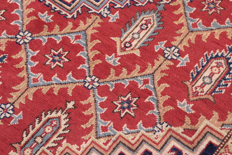 handmade Geometric Kazak Red Beige Hand Knotted RECTANGLE 100% WOOL area rug 6'X8'