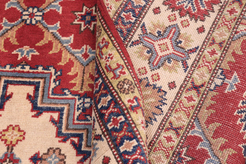 handmade Geometric Kazak Red Beige Hand Knotted RECTANGLE 100% WOOL area rug 6'X8'