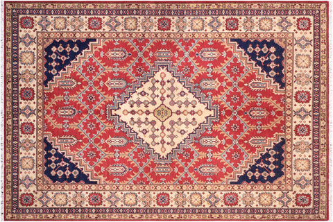 handmade Geometric Kazak Red Beige Hand Knotted RECTANGLE 100% WOOL area rug 6'X8'