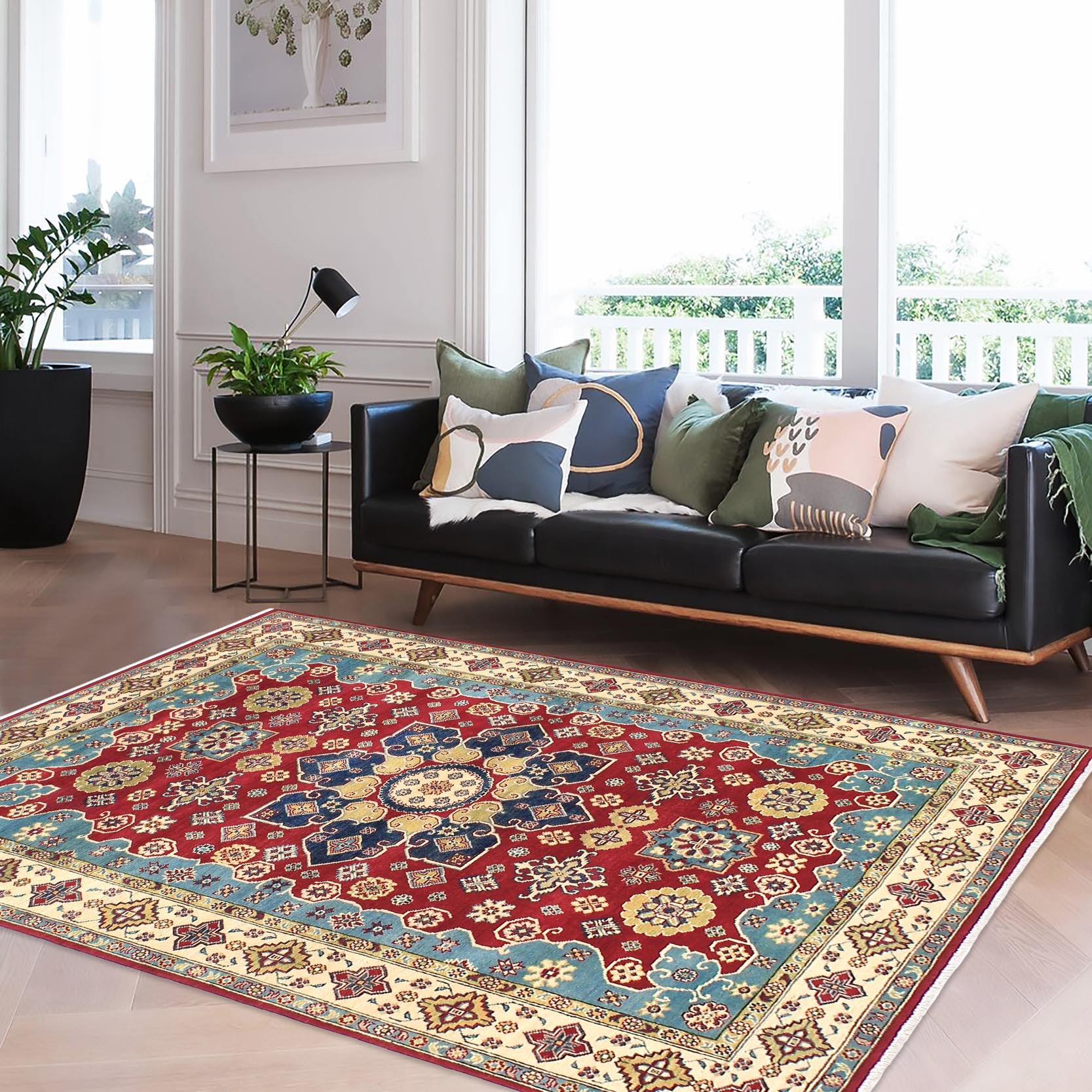 handmade Geometric Kazak Red Beige Hand Knotted RECTANGLE 100% WOOL area rug 6'X9'