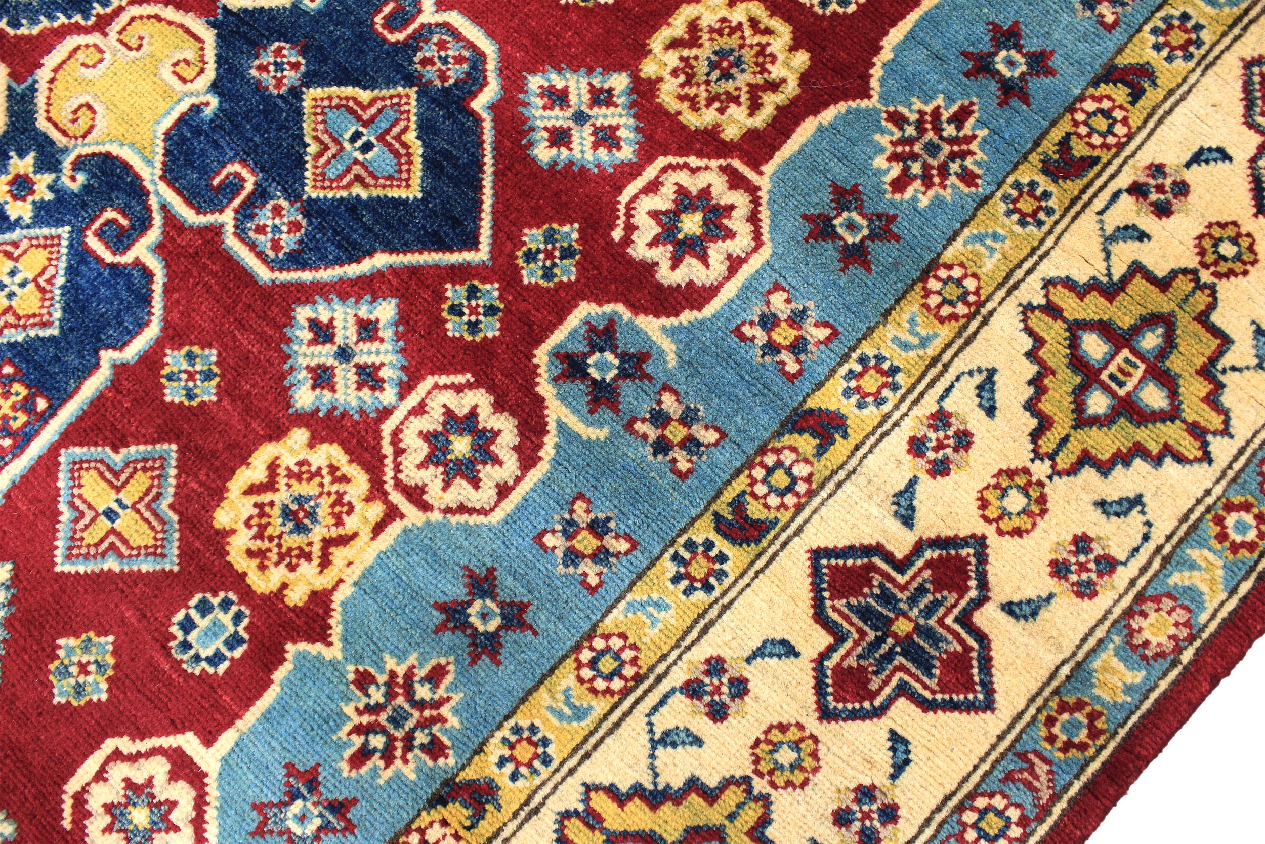 handmade Geometric Kazak Red Beige Hand Knotted RECTANGLE 100% WOOL area rug 6'X9'