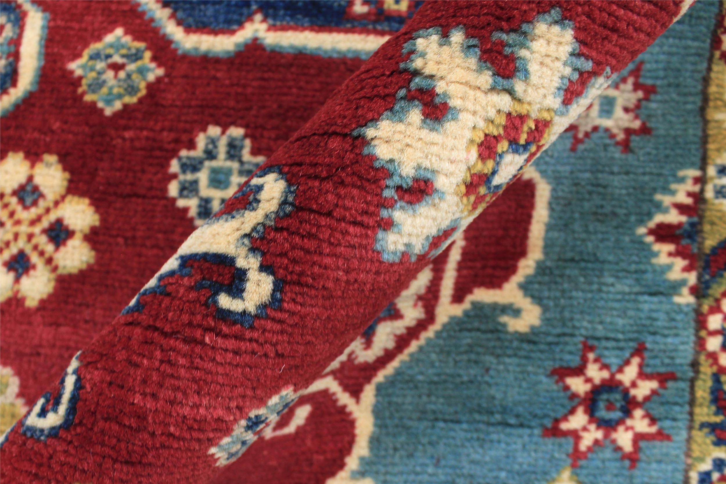 handmade Geometric Kazak Red Beige Hand Knotted RECTANGLE 100% WOOL area rug 6'X9'