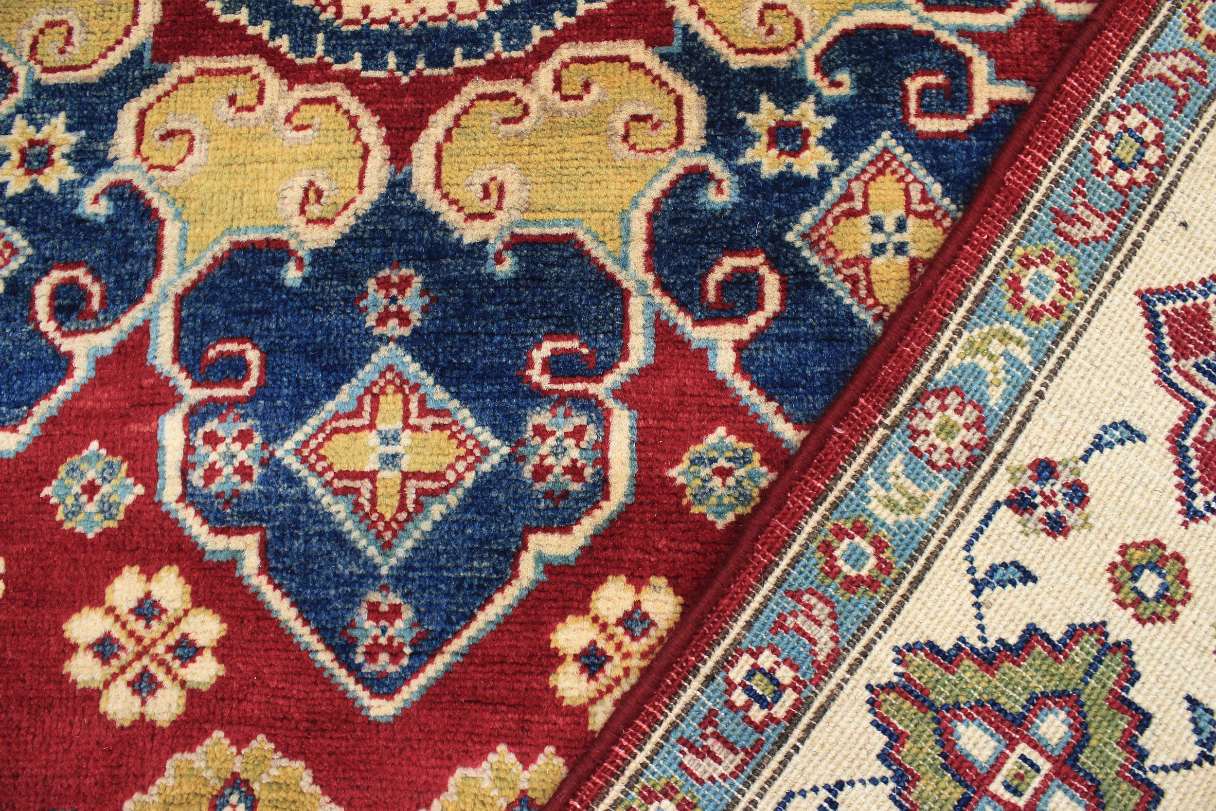 handmade Geometric Kazak Red Beige Hand Knotted RECTANGLE 100% WOOL area rug 6'X9'
