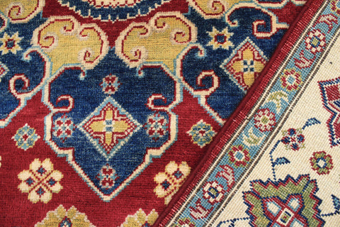 handmade Geometric Kazak Red Beige Hand Knotted RECTANGLE 100% WOOL area rug 6'X9'