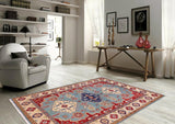 handmade Geometric Kazak Blue Beige Hand Knotted RECTANGLE 100% WOOL area rug 6' x 8'