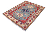 handmade Geometric Kazak Blue Beige Hand Knotted RECTANGLE 100% WOOL area rug 6' x 8'