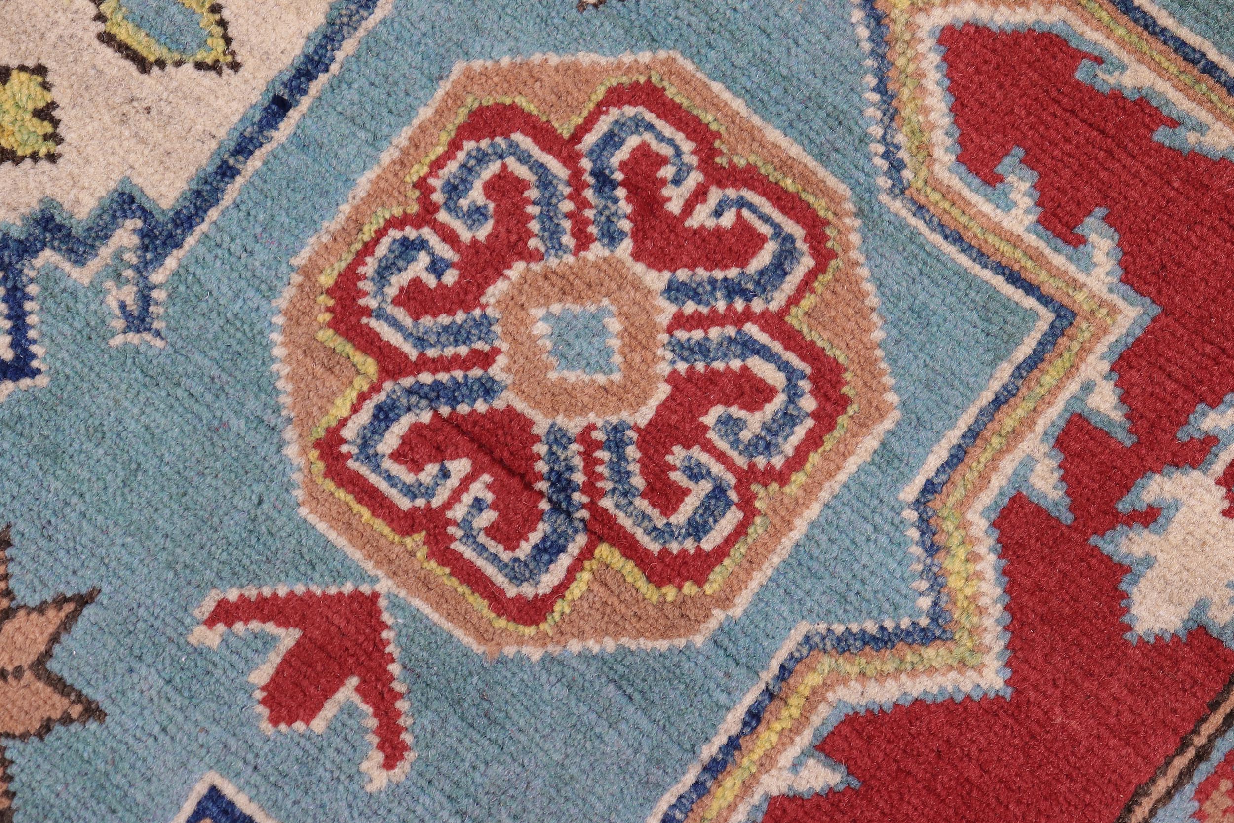 handmade Geometric Kazak Blue Beige Hand Knotted RECTANGLE 100% WOOL area rug 6'X8'