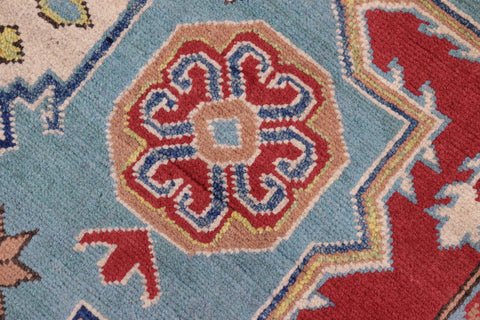 handmade Geometric Kazak Blue Beige Hand Knotted RECTANGLE 100% WOOL area rug 6'X8'