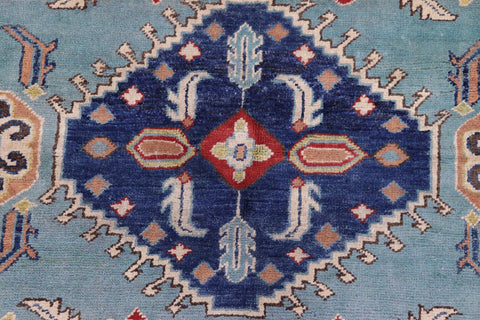 handmade Geometric Kazak Blue Beige Hand Knotted RECTANGLE 100% WOOL area rug 6'X8'