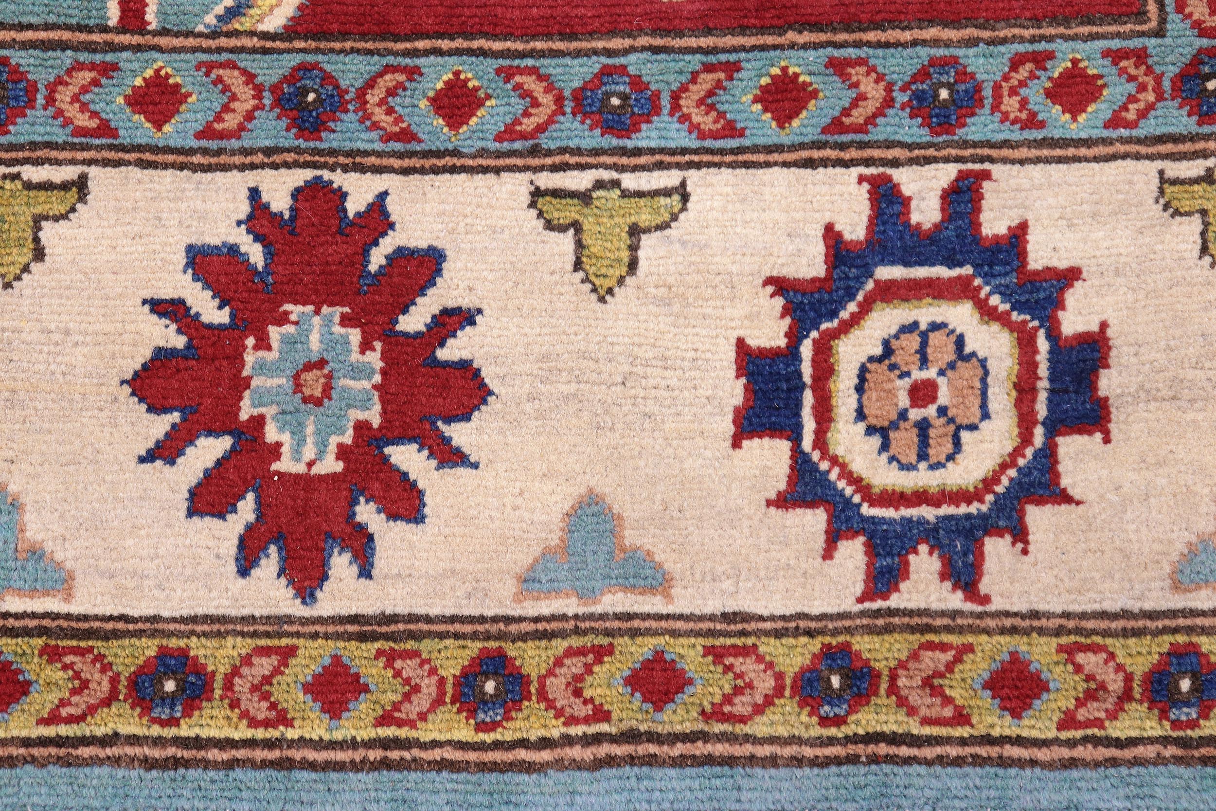 handmade Geometric Kazak Blue Beige Hand Knotted RECTANGLE 100% WOOL area rug 6'X8'