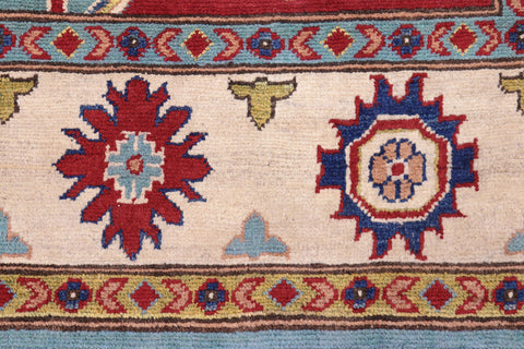handmade Geometric Kazak Blue Beige Hand Knotted RECTANGLE 100% WOOL area rug 6'X8'