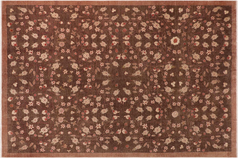 handmade Modern Kafkaz Brown Rust Hand Knotted RECTANGLE 100% WOOL area rug 10' x 14'