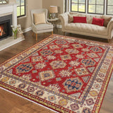 handmade Geometric Kazak Red Beige Hand Knotted RECTANGLE 100% WOOL area rug 9' x 12'