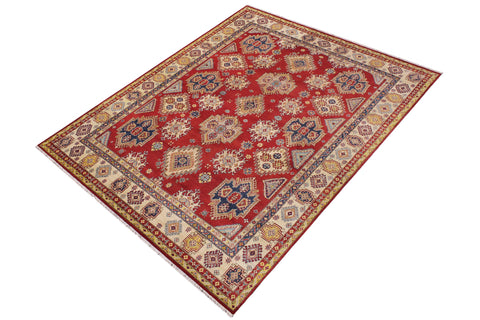 handmade Geometric Kazak Red Beige Hand Knotted RECTANGLE 100% WOOL area rug 9'X12'