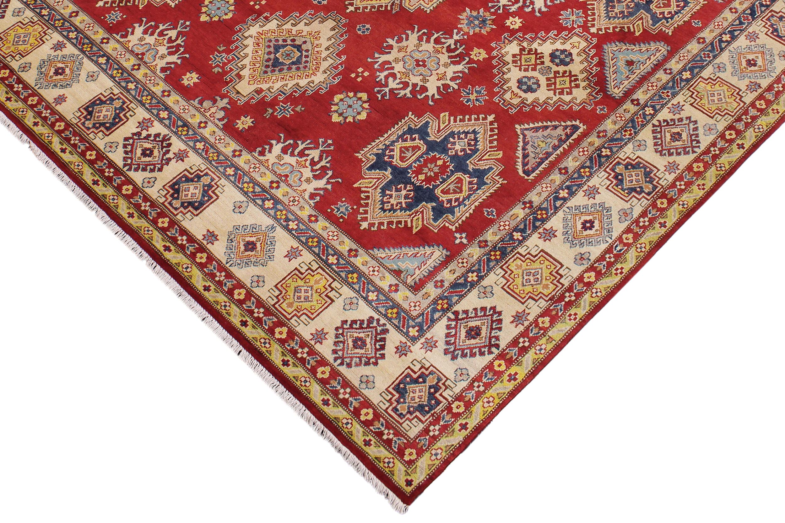 handmade Geometric Kazak Red Beige Hand Knotted RECTANGLE 100% WOOL area rug 9'X12'