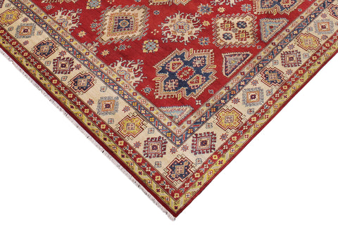 handmade Geometric Kazak Red Beige Hand Knotted RECTANGLE 100% WOOL area rug 9'X12'
