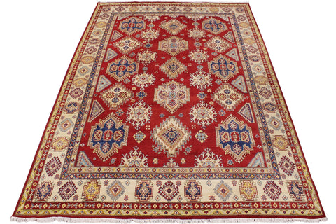 handmade Geometric Kazak Red Beige Hand Knotted RECTANGLE 100% WOOL area rug 9'X12'