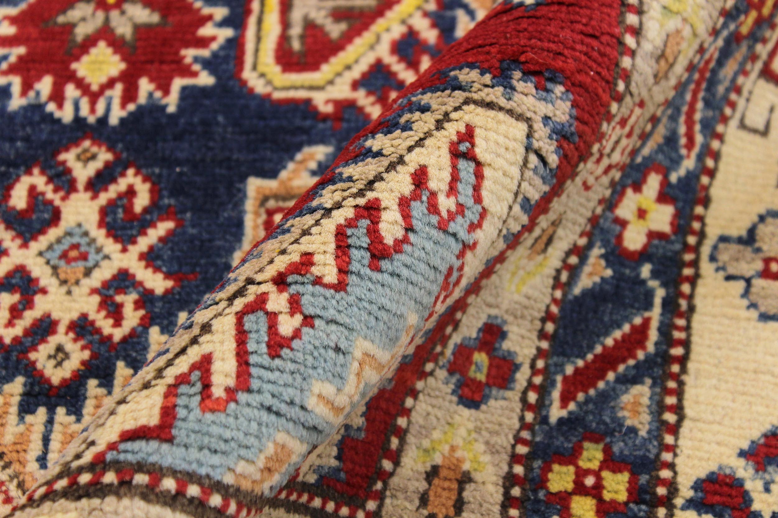 handmade Geometric Kazak Red Beige Hand Knotted RECTANGLE 100% WOOL area rug 9'X12'