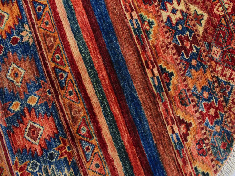 handmade Geometric Khurgeen Blue Peach Hand Knotted ROUND 100% WOOL area rug 5x5