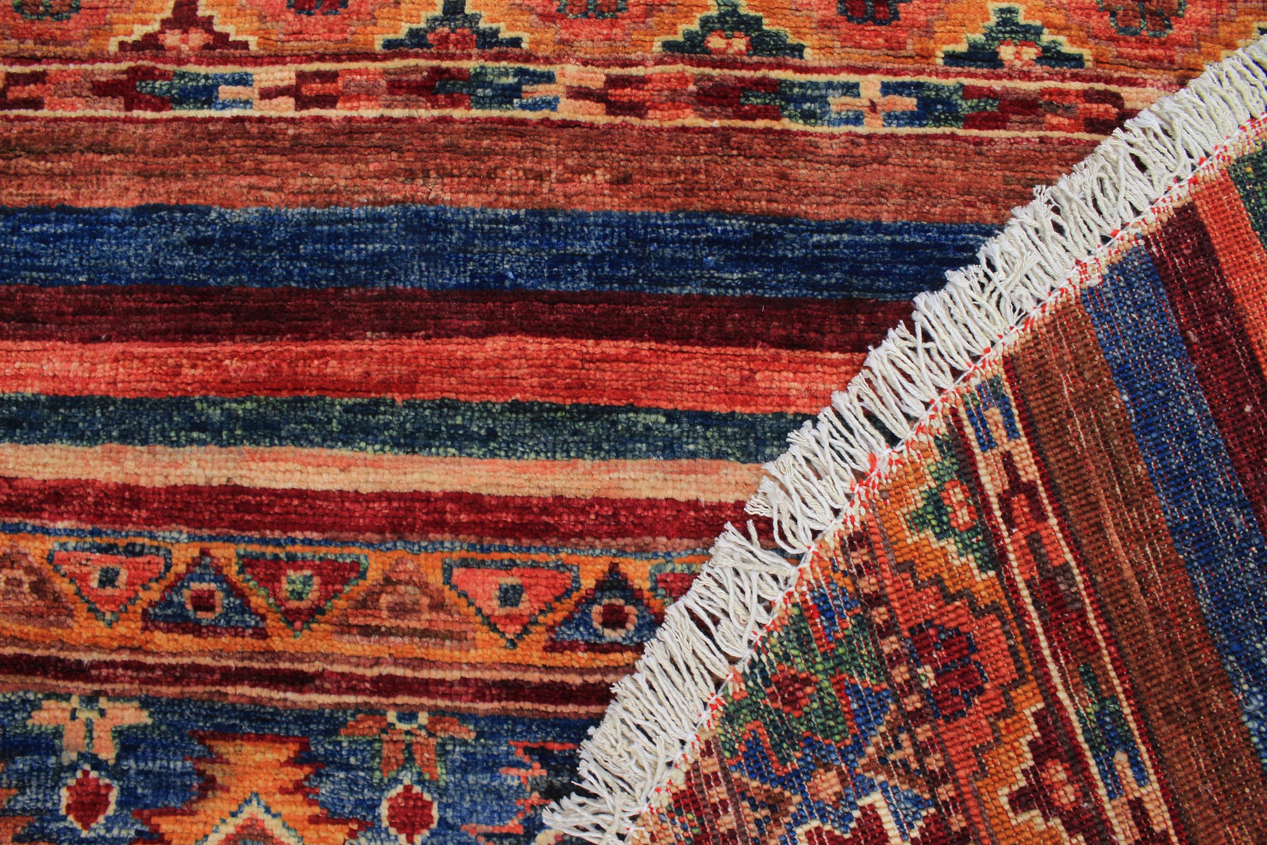 handmade Geometric Kurjean Blue Peach Hand Knotted ROUND 100% WOOL area rug 5x5