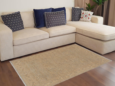 handmade Traditional Kafkaz Tan Beige Hand Knotted RECTANGLE 100% WOOL area rug 4x6