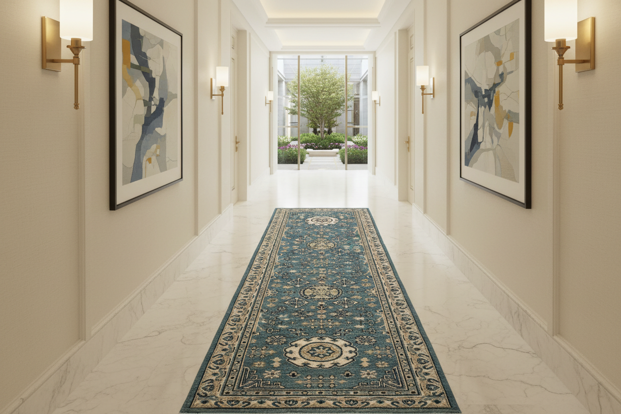 handmade Geometric Kafkaz Blue Ivory Hand Knotted RUNNER 100% WOOL area rug 3' x 9'