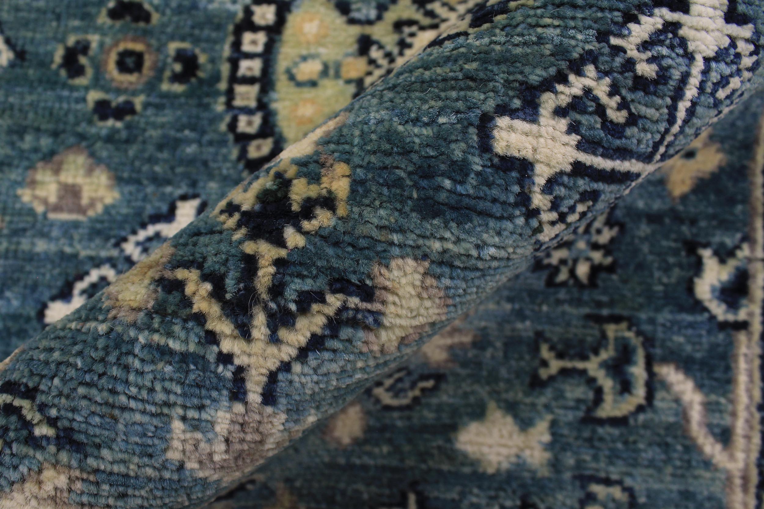 handmade Geometric Kafkaz Blue Ivory Hand Knotted RUNNER 100% WOOL area rug 3' x 9'