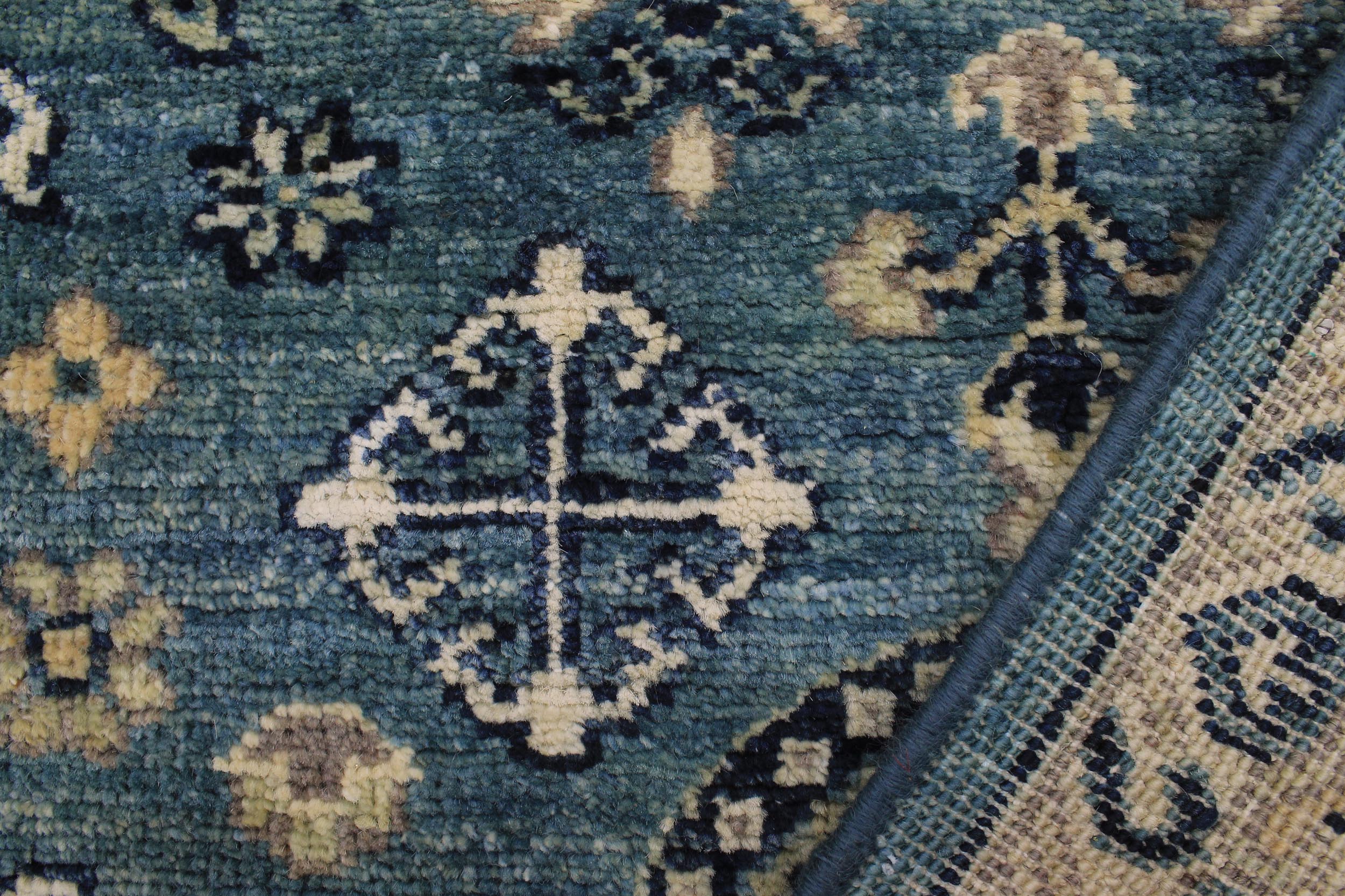 handmade Geometric Kafkaz Blue Ivory Hand Knotted RUNNER 100% WOOL area rug 3' x 9'