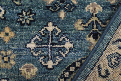 handmade Geometric Kafkaz Blue Ivory Hand Knotted RUNNER 100% WOOL area rug 3' x 9'