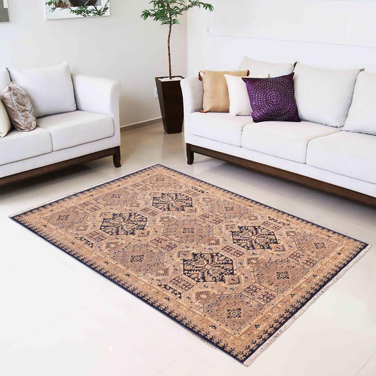 handmade Transitional Kafkaz Blue Beige Hand Knotted RECTANGLE 100% WOOL area rug 5X7